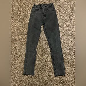 High Rise Black Distress Skinny Jeans